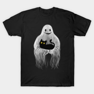 Scary Ghost Holding A Black Cat T-Shirt